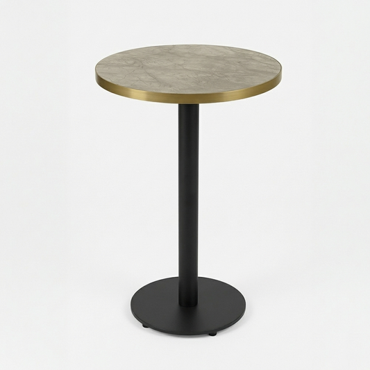 Gold Aluminium Edge HPL Laminate Tawny Marble Outdoor Bar Table - Black Base