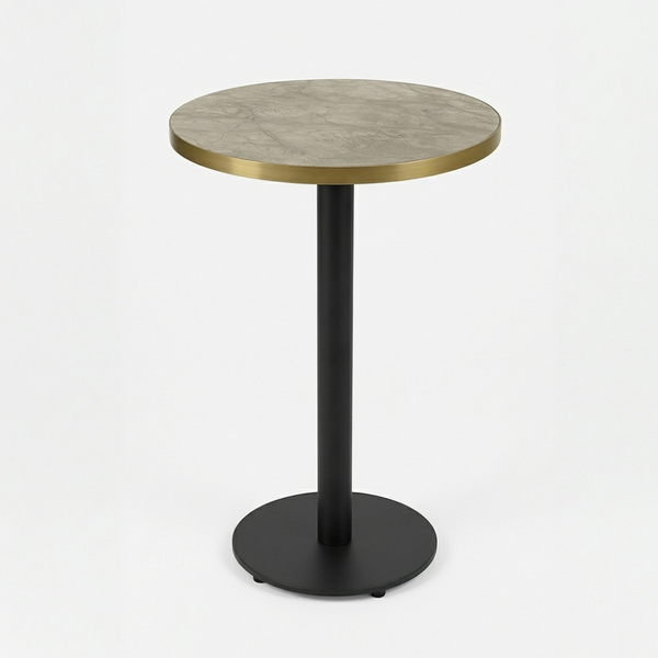 Gold Aluminium Edge HPL Laminate Tawny Marble Outdoor Bar Table - Black Base