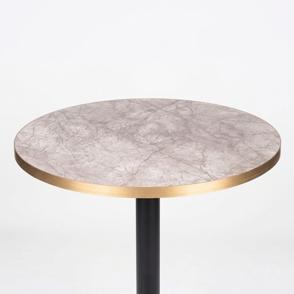 Gold Aluminium Edge HPL Laminate Tawny Marble Outdoor Bar Table - Black Base