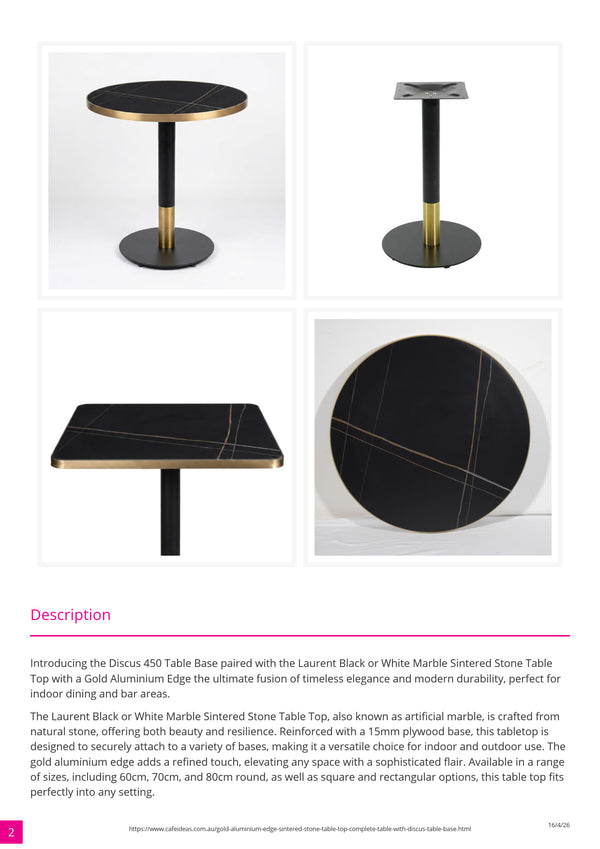 Gold Aluminium Edge Sintered White Stone Top with White Discus Base