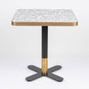 Grey Stone Venetian Terrazzo Square Table Top with Black Brass Cross Base