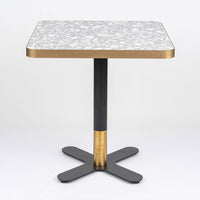 Grey Stone Venetian Terrazzo Square Table Top with Black Brass Cross Base