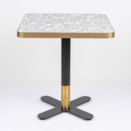 Grey Stone Venetian Terrazzo Square Table Top with Black Brass Cross Base