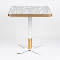 Grey Stone Venetian Terrazzo Square Table Top with White Brass Cross Base