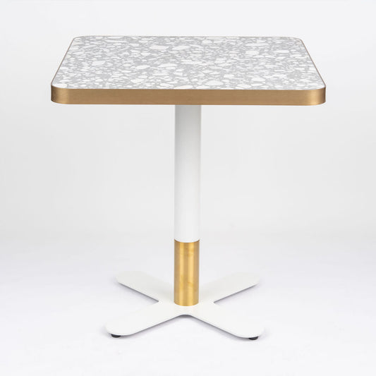 Grey Stone Venetian Terrazzo Square Table Top with White Brass Cross Base