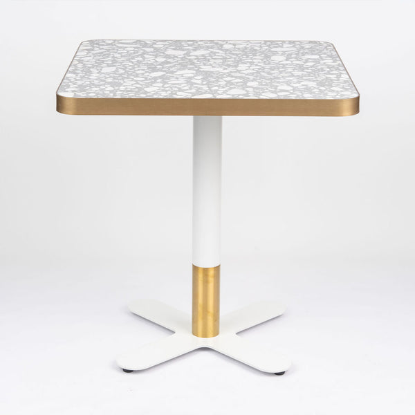 Grey Stone Venetian Terrazzo Square Table Top with White Brass Cross Base