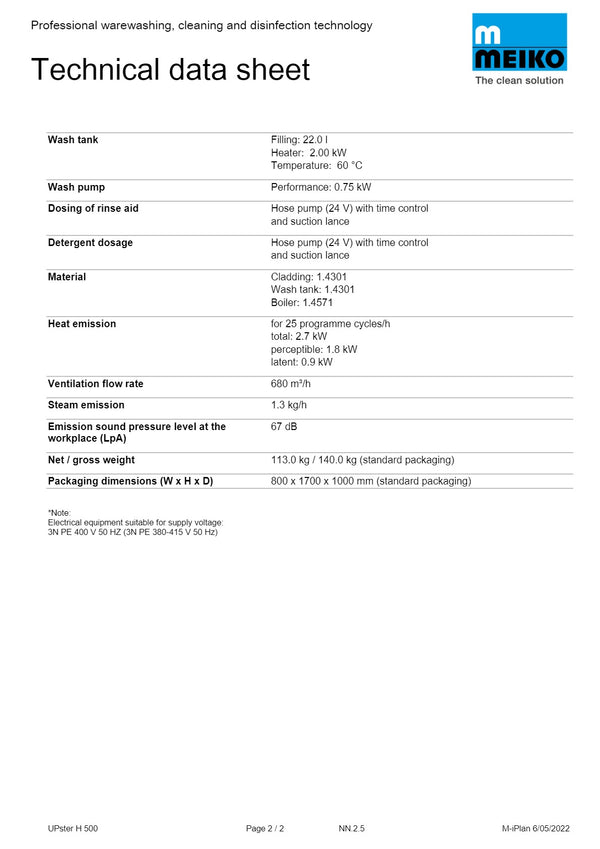 Meiko UPster H 500 M2 - Hood Dishwasher