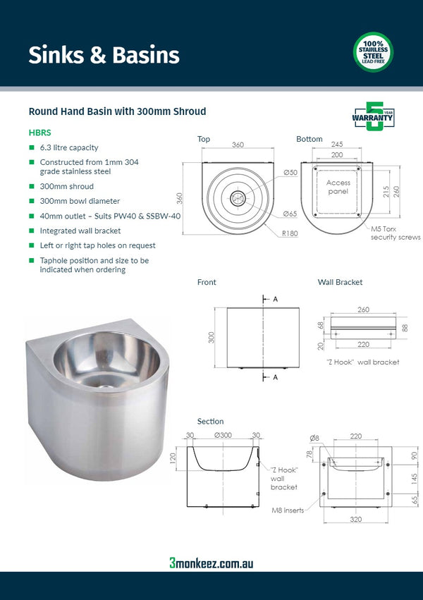 3Monkeez HBRS - Round Hand Basin