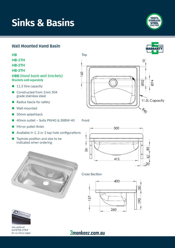 3Monkeez HB - Wall Mounted Hand Basin