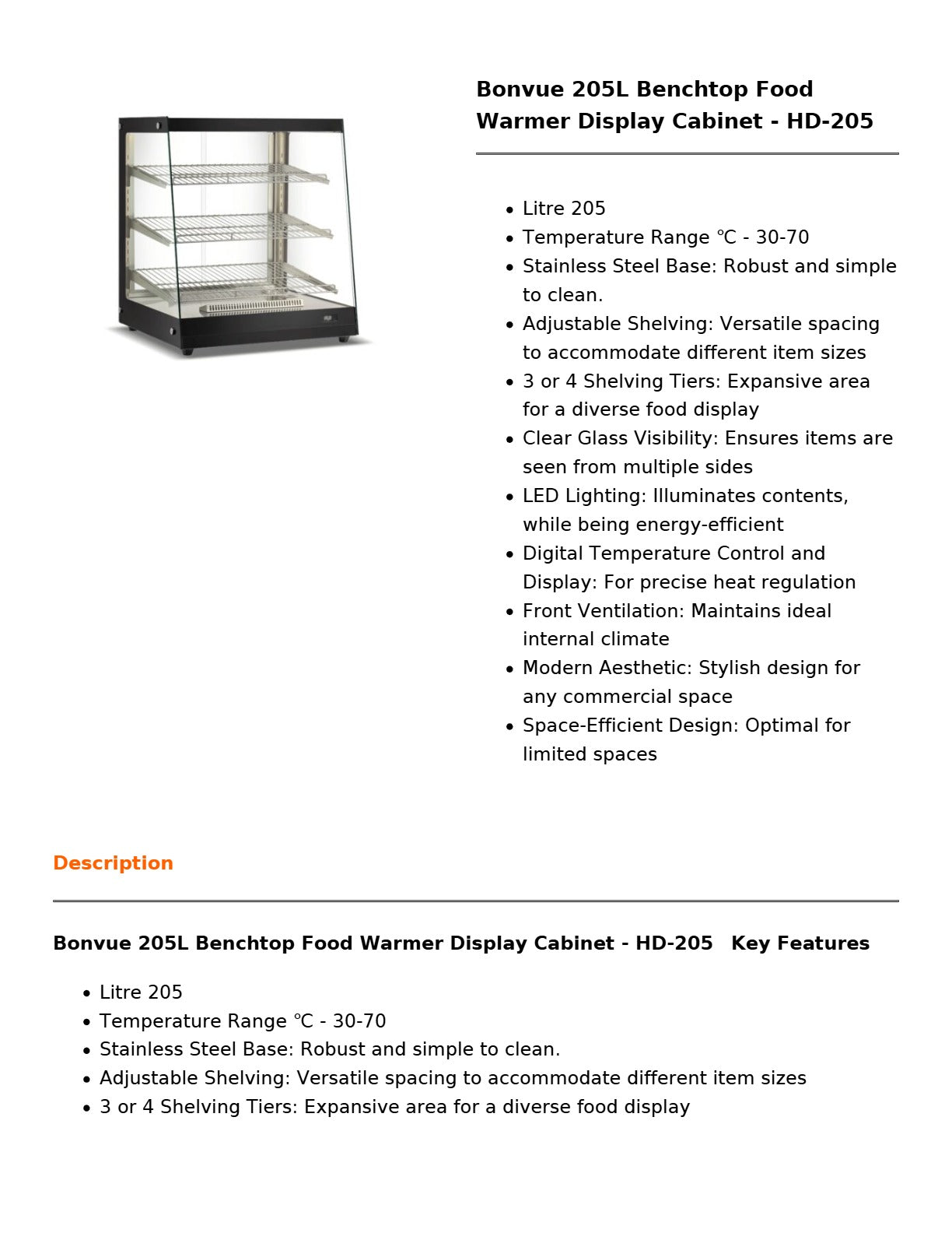 Bonvue HD-205 - Benchtop Food Warmer Display Cabinet