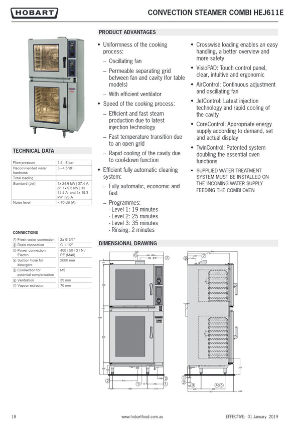 Hobart HEJ611E - Twin Combi Oven