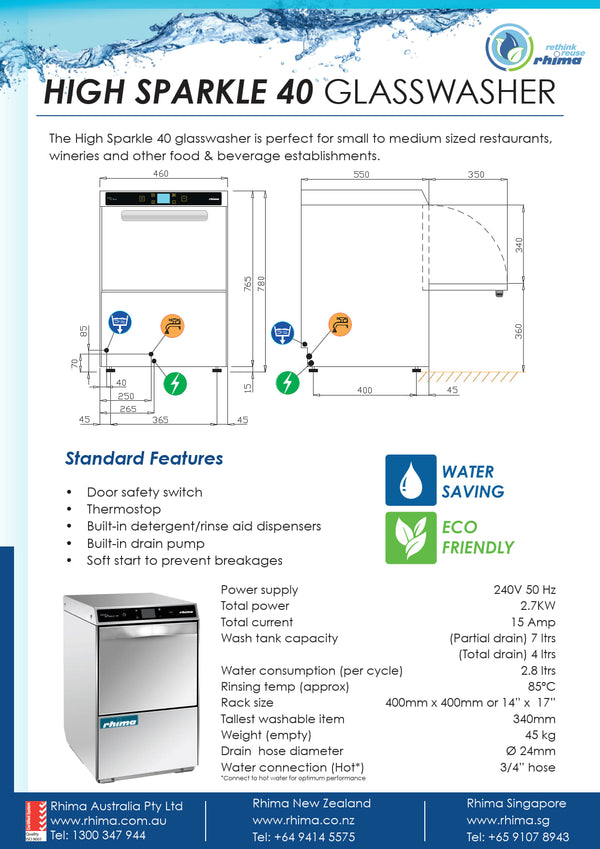Rhima Highsparkle 40 - Glass Washer