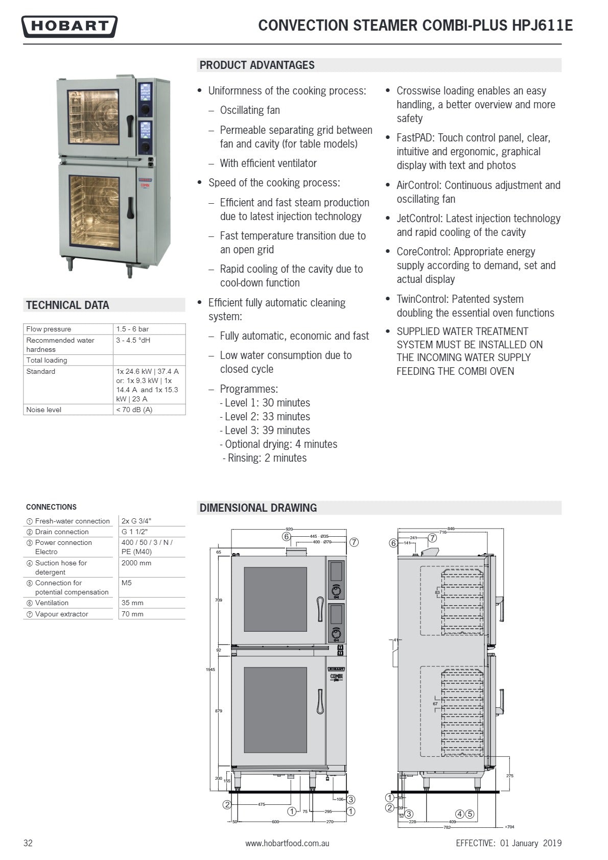 Hobart Combi-Plus HPJ611E - Twin Convection Steamer