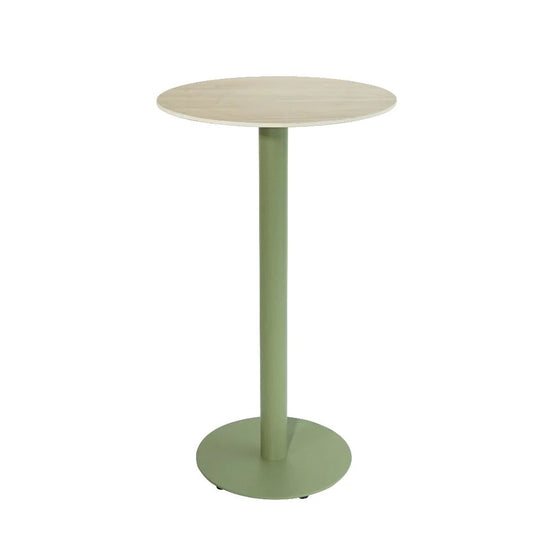 HPL Compact Laminate Nordic Oak Bar Table with Moss Green RD450 Base