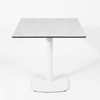HPL Herringbone Calacatta Compact Laminate Table with White Cavallo Base