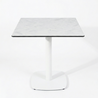 HPL Herringbone Calacatta Compact Laminate Table with White Cavallo Base