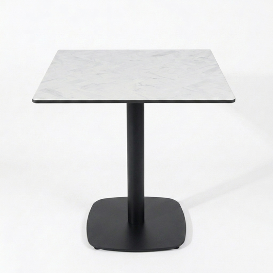 HPL Herringbone Calacatta Compact Laminate Table with Black Cavallo Base