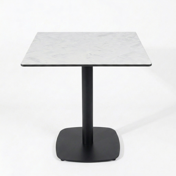 HPL Herringbone Calacatta Compact Laminate Table with Black Cavallo Base