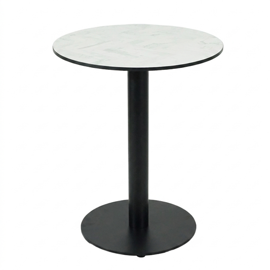 HPL Herringbone Calcatta Compact Laminate Table with Black Round 450 Base