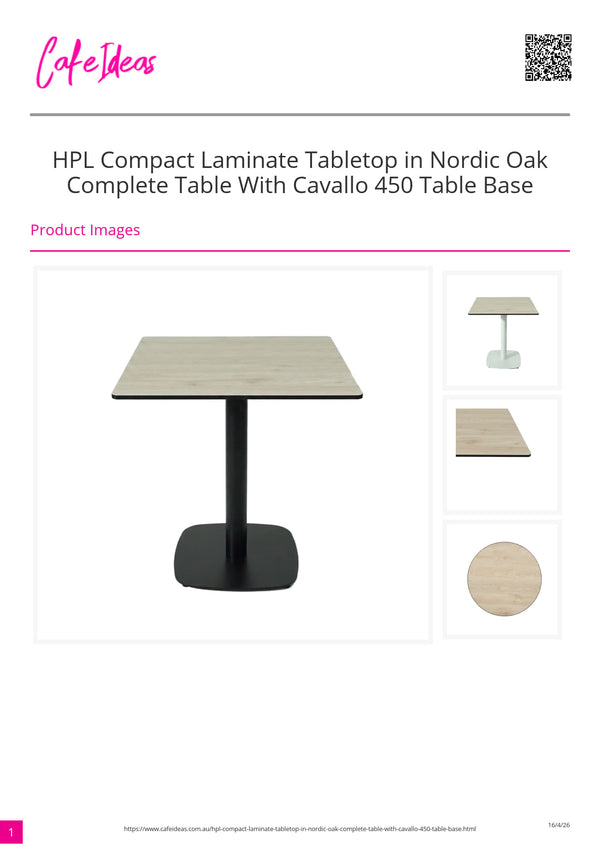 HPL Nordic Oak Compact Laminate Tabletop with Cavallo 450 Table Base Black