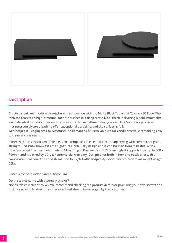 HPL Compact Laminate Table Black with Cavallo Base