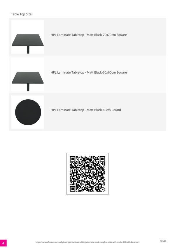 HPL Compact Laminate Table Black with Cavallo Base