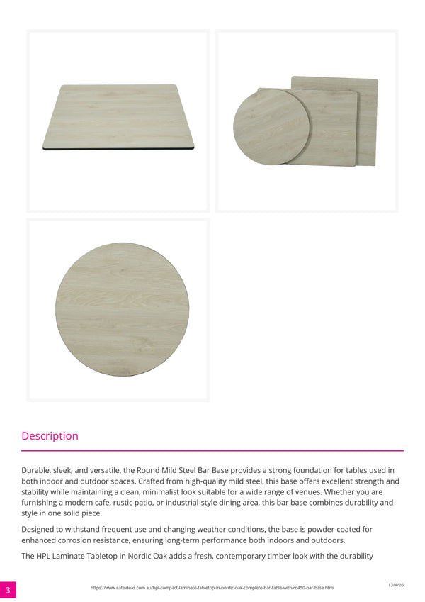 HPL Compact Laminate Nordic Oak Bar Table with White RD450 Base