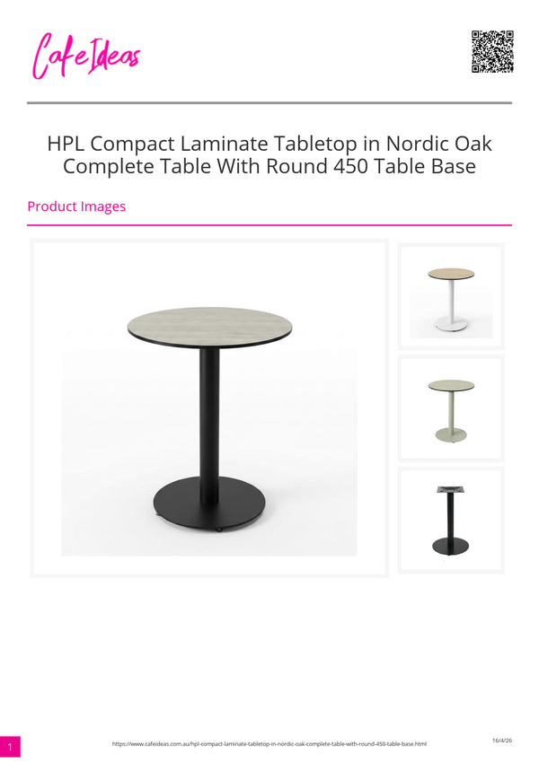 HPL Nordic Oak Compact Laminate Tabletop with Round 450 Table Base