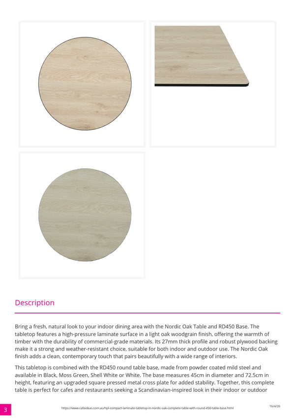 HPL Nordic Oak Compact Laminate Tabletop with Round 450 Table Base