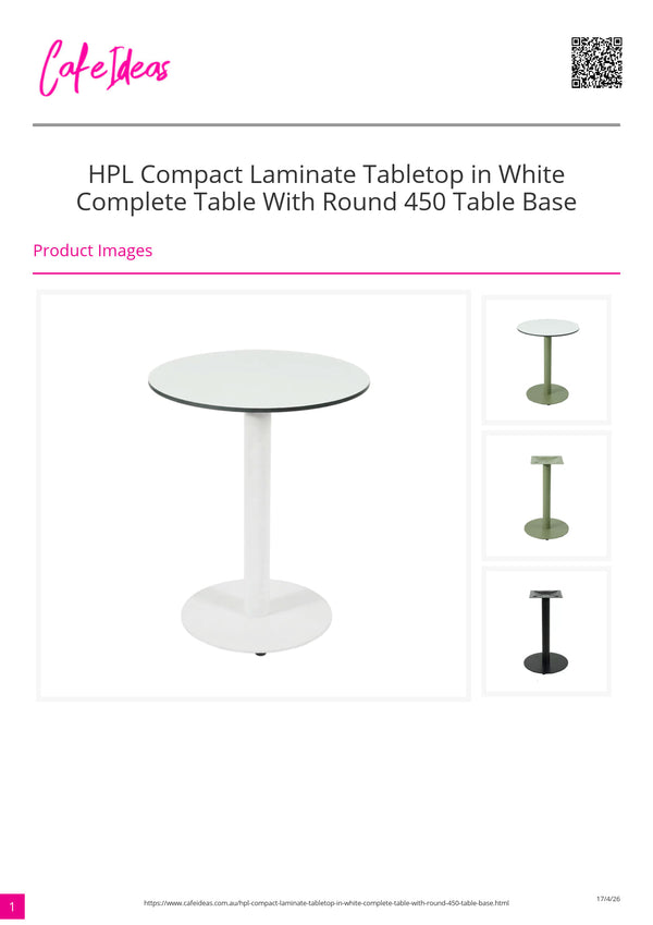 HPL Compact Laminate Tabletop with Round 450 Base White