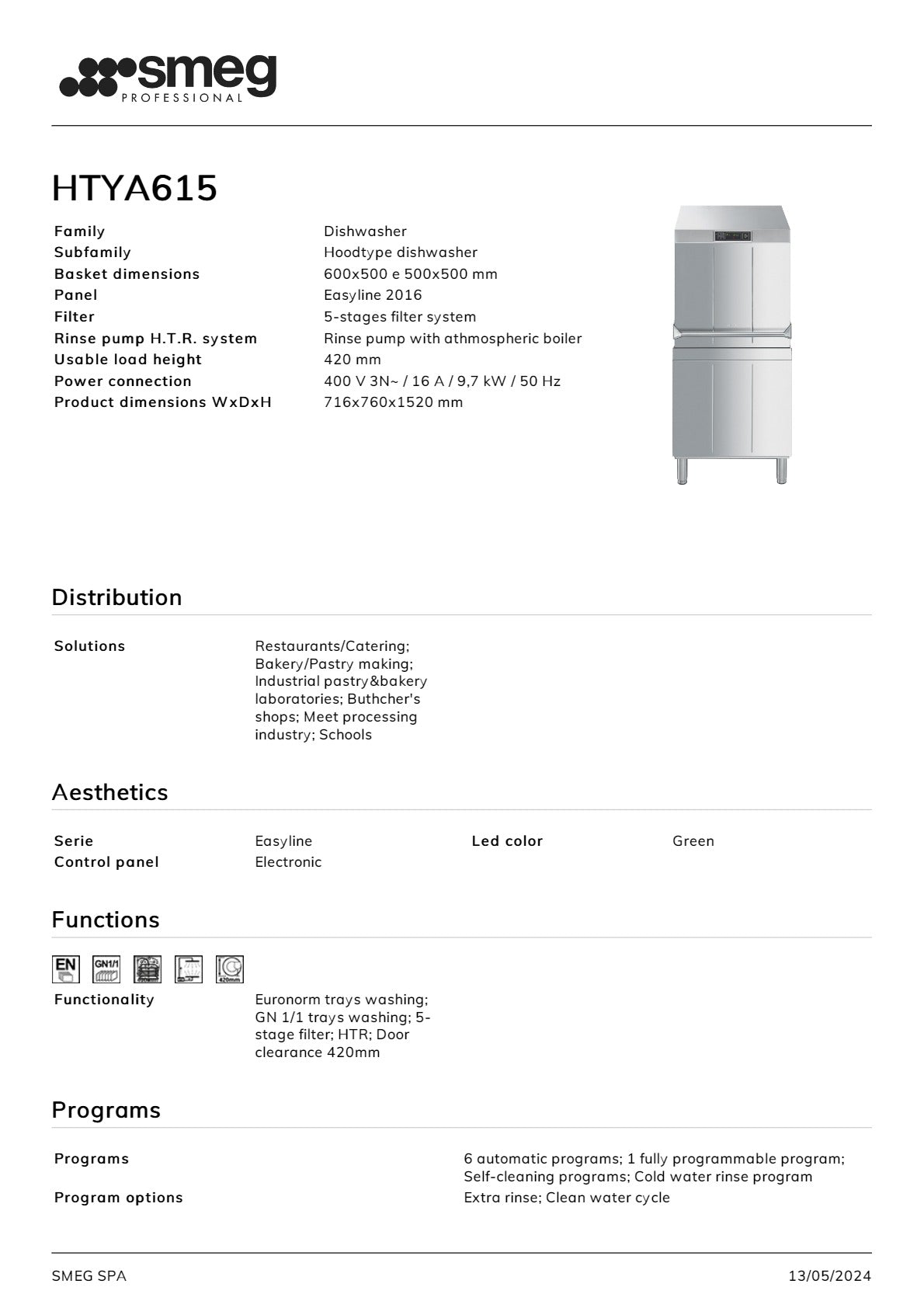 Smeg Professional Special Line HTYA615 - Pass Through Dishwasher