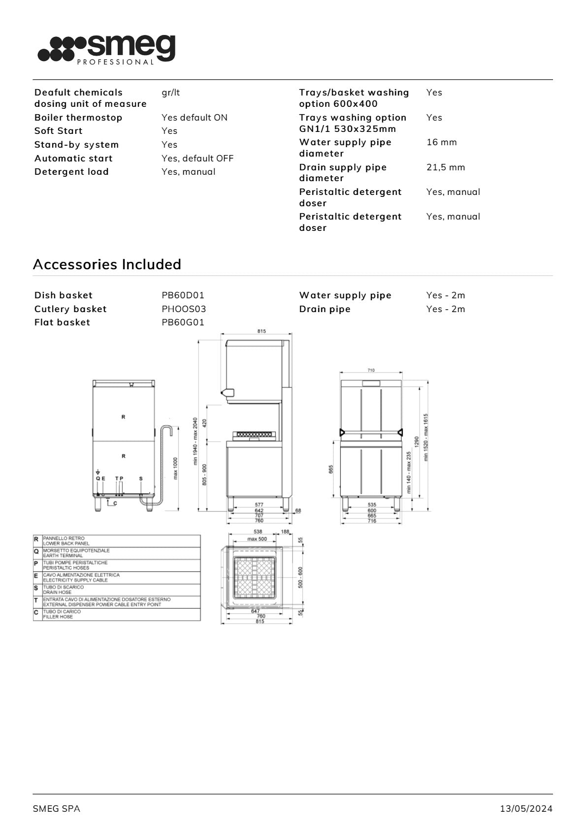 Smeg Professional Special Line HTYA615 - Pass Through Dishwasher