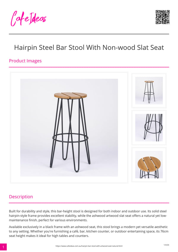 Hairpin Steel Bar Stool with Non-Wood Slat Seat