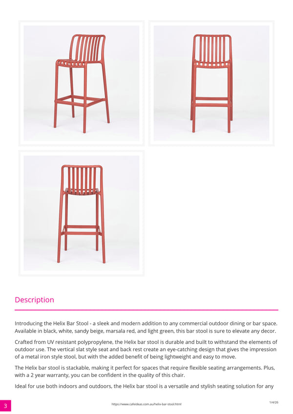 Helix Outdoor Polypropylene Bar Stool