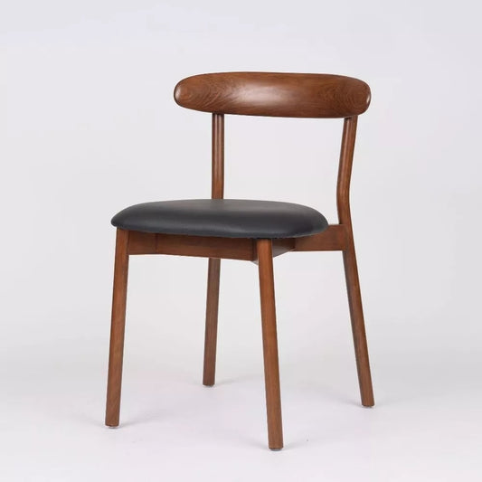Henri Beech Timber Dining Chair - Dark Brown with Black PU Upholstered Seat