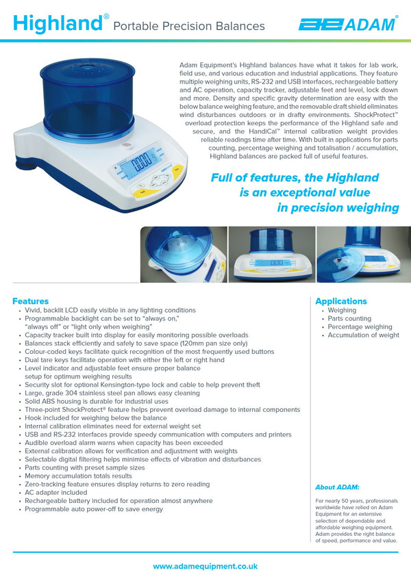 Adam Equipment Highland HCB 1502 - Portable Precision Balance