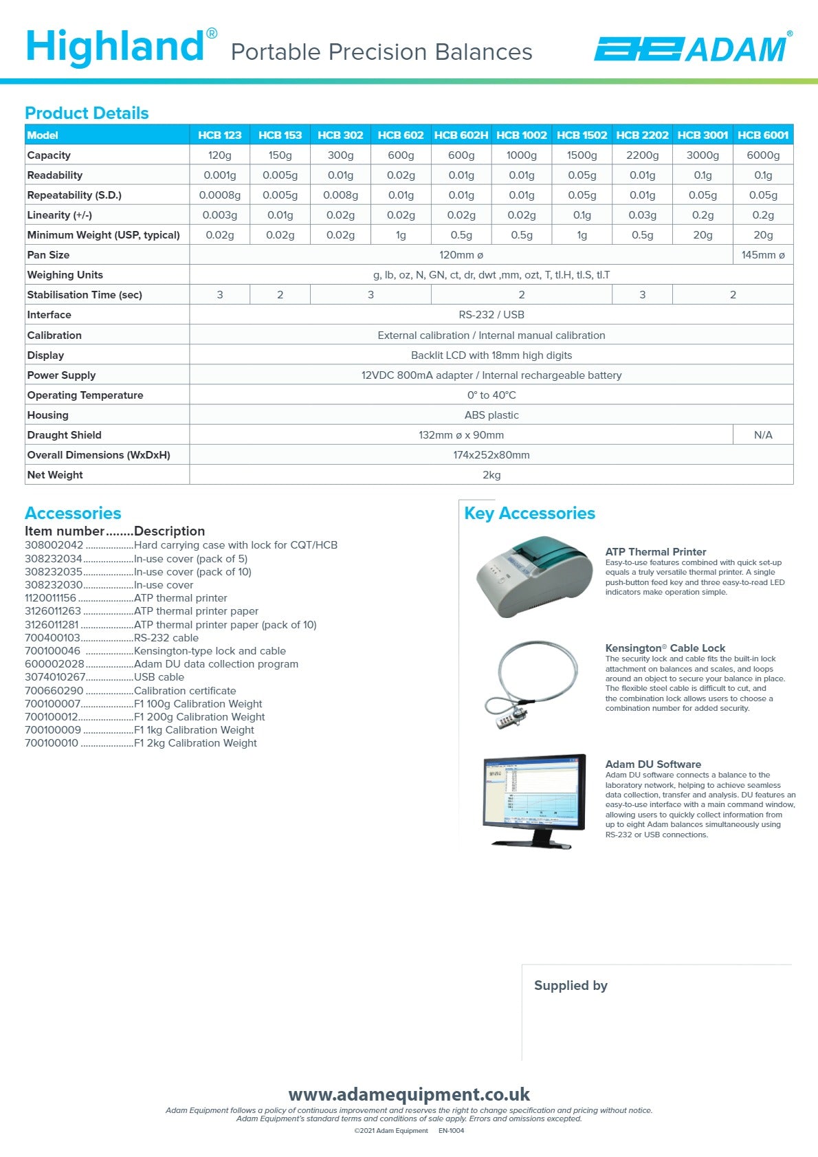 Adam Equipment Highland HCB 2202 - Portable Precision Balance
