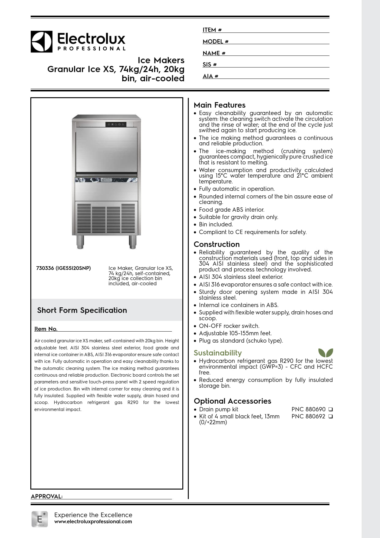 Electrolux Professional IGE55I20SNP - 74kg Self Contained Flake Ice Machine