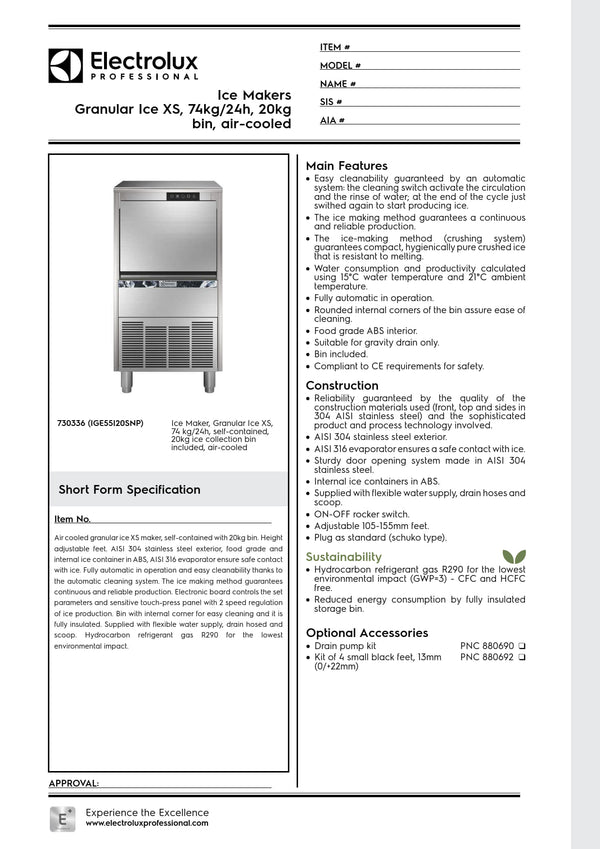 Electrolux Professional IGE55I20SNP - 74kg Self Contained Flake Ice Machine