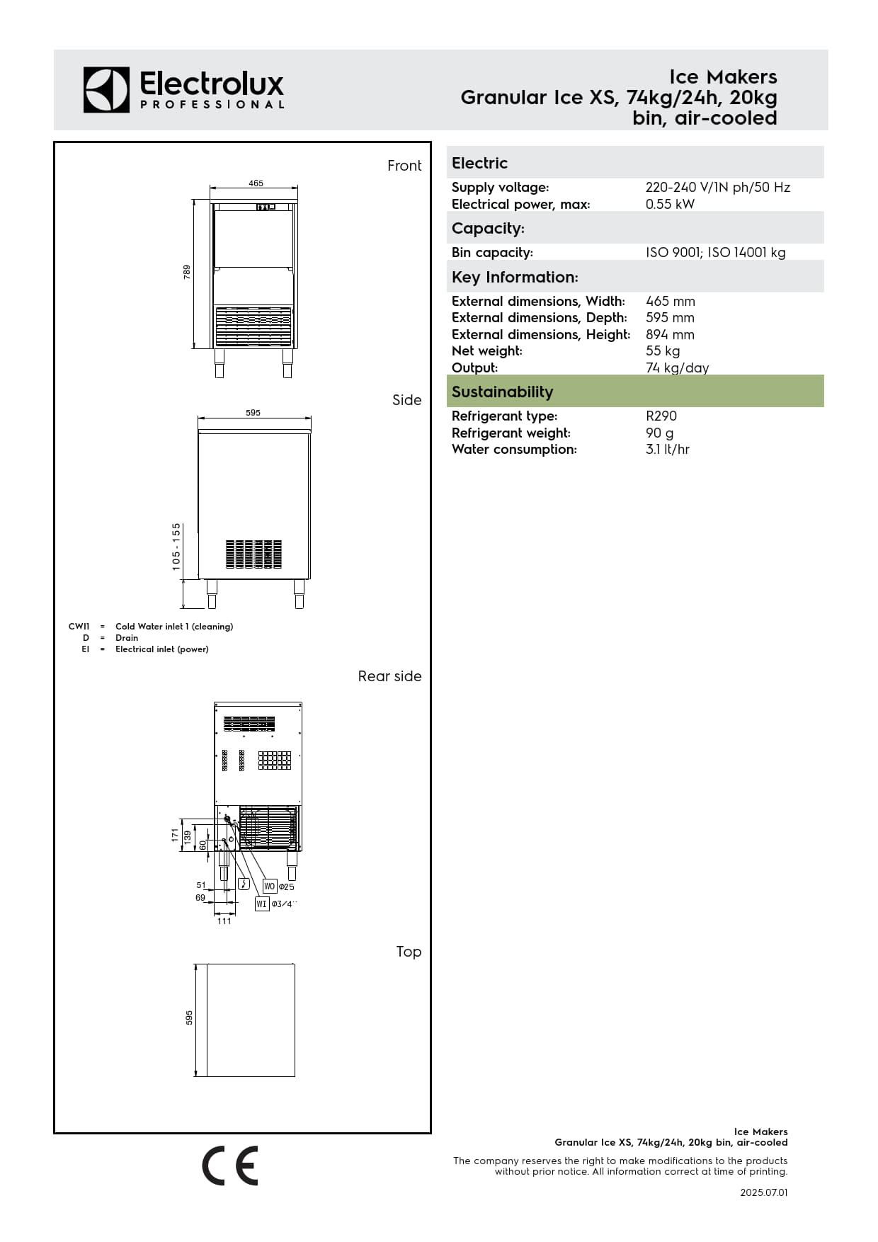 Electrolux Professional IGE55I20SNP - 74kg Self Contained Flake Ice Machine