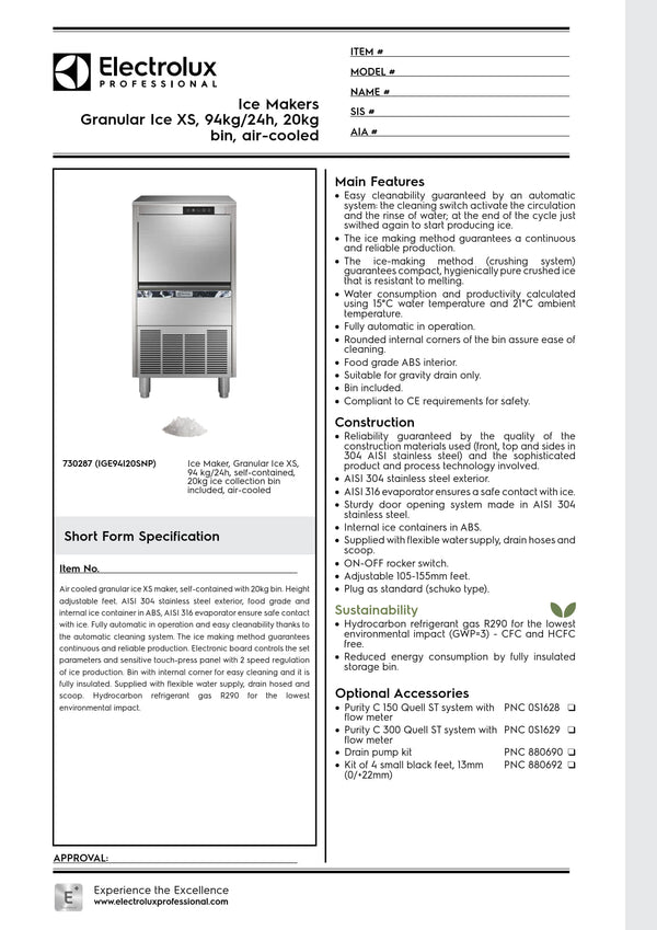 Electrolux Professional IGE94I20SNP - 94kg Self Contained Flake Ice Machine
