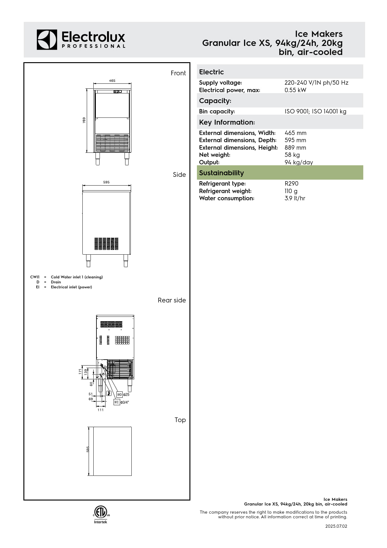 Electrolux Professional IGE94I20SNP - 94kg Self Contained Flake Ice Machine