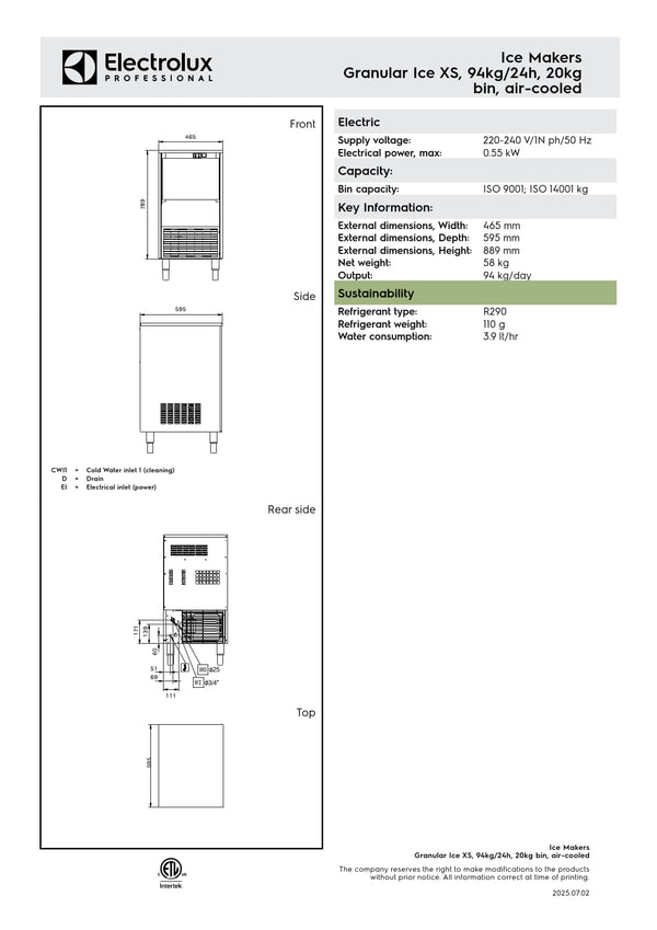 Electrolux Professional IGE94I20SNP - 94kg Self Contained Flake Ice Machine