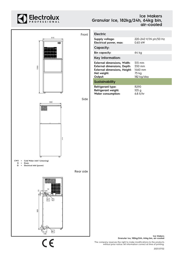 Electrolux Professional IGF164I64SNP - 182kg Modular Flake Ice Machine