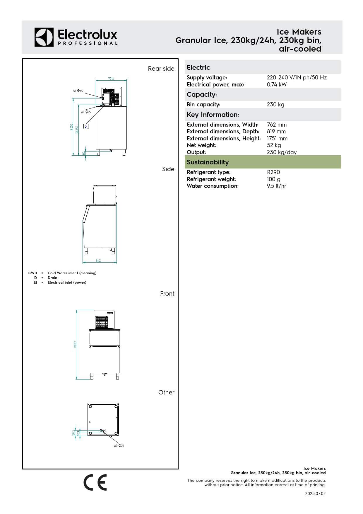 Electrolux Professional IGF211M230SNP - 230kg Modular Flake Ice Machine