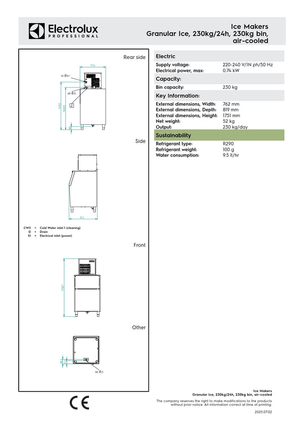 Electrolux Professional IGF211M230SNP - 230kg Modular Flake Ice Machine