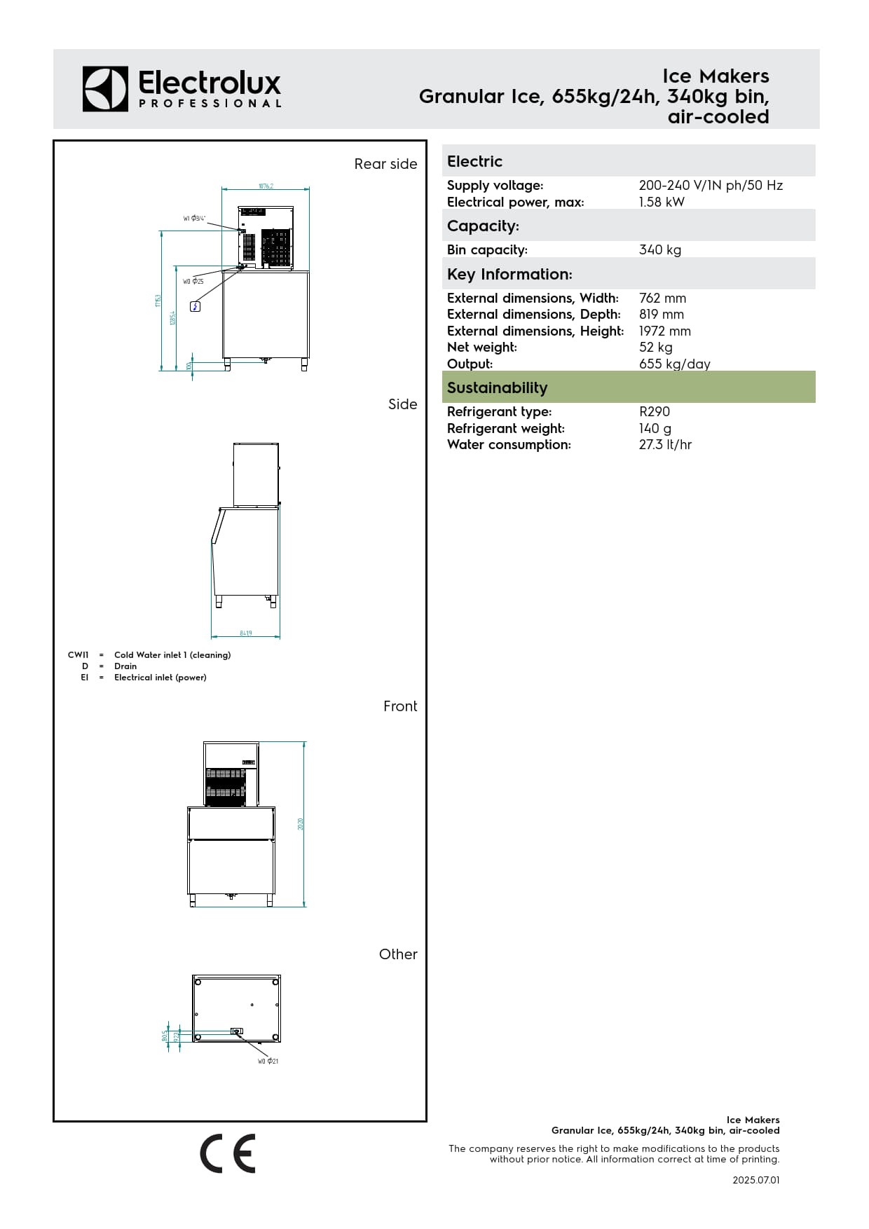 Electrolux Professional IGF655M340SNP - 655kg Modular Flake Ice Machine