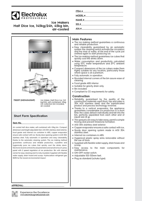 Electrolux Professional IHD145I45SNP - 145kg Self Contained Dice Ice Machine