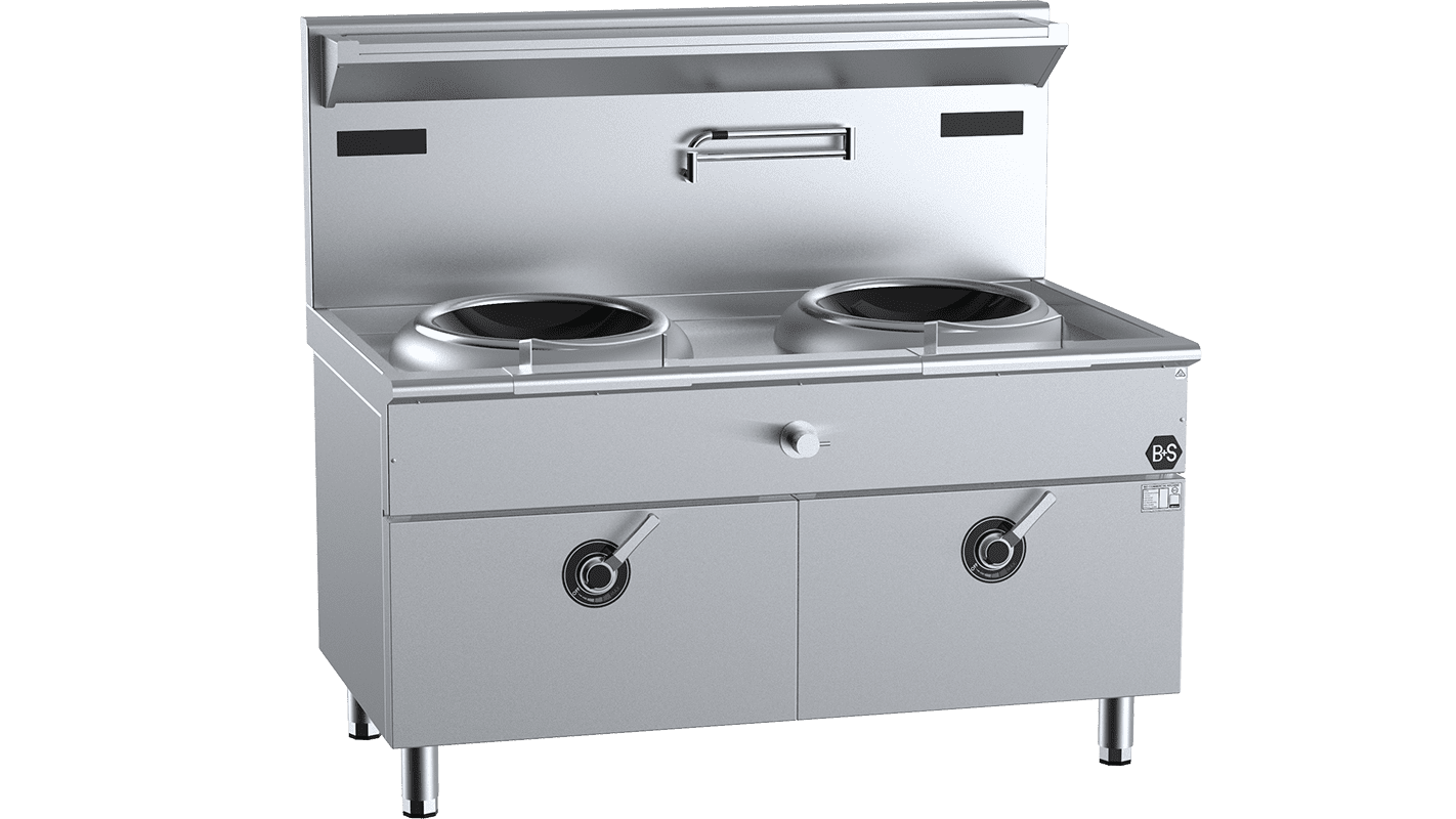 B&S IN-W2-12-HS 2 Hole Induction Wok with High Splashback2x 12kW