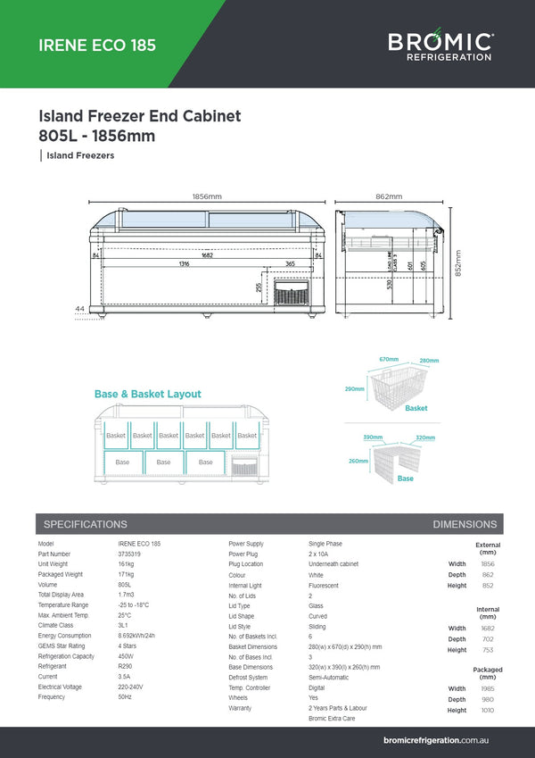 Bromic Irene ECO185 - Island Freezer